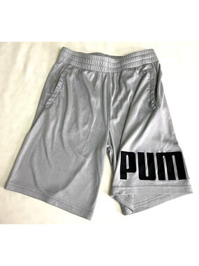 EUC Boys Puma Athletic Shorts Light Gray Youth M (10/12) Black Logo